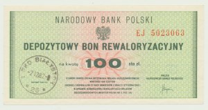 NBP, 100 zlotých 1982, ser. EJ, poukázka na přecenění vkladu