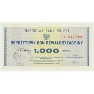 NBP, 1000 Zloty 1982, ser. CA, Einlagenaufwertungsbeleg