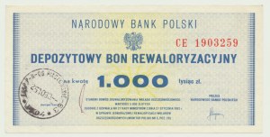 NBP, 1000 zloty 1982, ser. CE, deposit revaluation voucher