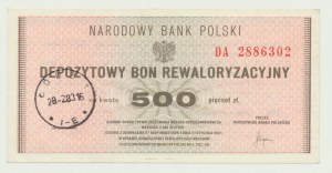 NBP, 500 zlotých 1982, séria. DA, poukážka na precenenie vkladu