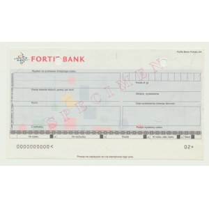 Fortis Bank Polska SA, assegno, SPECIMEN 0000000000