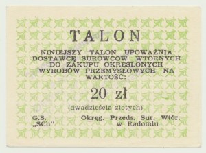Talon for industrial products, 20 zloty, green, Radom