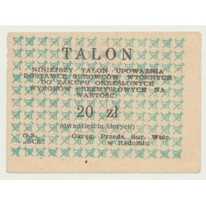Talon for industrial products, 20 zloty, turquoise, Radom