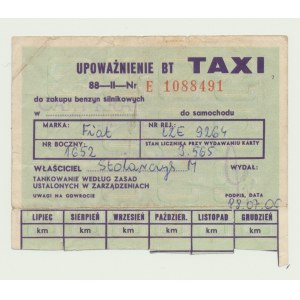 PRL, Karta benzynowa 1988 r., dla TAXI, bardzo rzadka