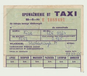 PRL, Karta benzynowa 1988 r., dla TAXI, bardzo rzadka