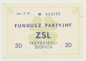 Cegelek 30 Zloty Fonds der Vereinigten Volkspartei, Ser. F nummeriert