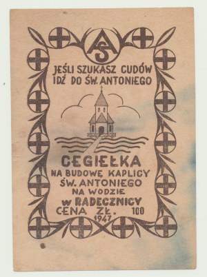 Cegiełka 100 zł 1947, na výstavbu kaplnky v Radecznici, rané komunistické Poľsko