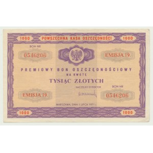 Bonus savings voucher for 1000 zloty 1971, issue 19, high denomination, rare