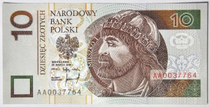 10 złotych 1994, druk TDLR Londyn, AA 0037764, dwa zera na początku