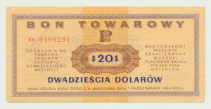 Darčekový certifikát Pewex, 20 USD 1969, séria. Eh, vzácna séria