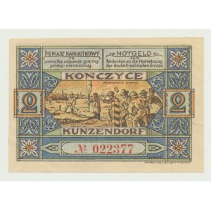 Kończyce (Kunzendorf), 2 marks 1921, No. 022377, to commemorate the Polish Uprising of 1921, Polish-language