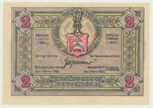Kończyce (Kunzendorf), 2 značky 1921, č. 022377, na pamiatku poľského povstania 1921, v poľskom jazyku