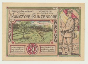 Kończyce (Kunzendorf), 50 fenig 1921, in commemoration of the Polish Uprising 1921, Polish-language
