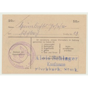 Aide hivernale à la population allemande, 10 marques 1943-44