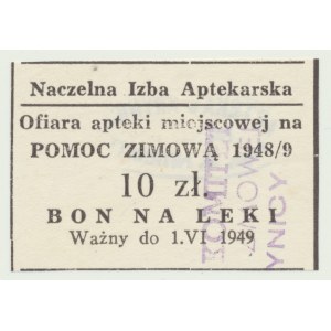 10 zlotys 1949, Krynica, bon pour des médicaments, aide d'hiver 1948/49