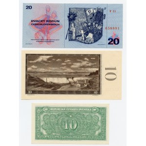 Tchécoslovaquie, set de 3 pièces, 20 couronnes 1970, 10 couronnes 1960, 10 couronnes 1945