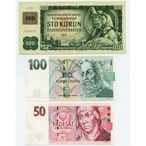 Tchécoslovaquie, set de 3 pièces, 100 couronnes 1961, 100 couronnes 1997, 50 couronnes 1997