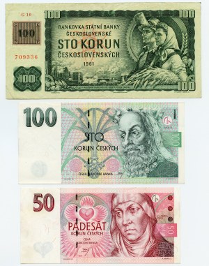 Československo, sada 3 kusů, 100 korun 1961, 100 korun 1997, 50 korun 1997