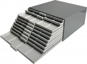 SAFE kaseta maxi powiększona na monety 10 tacek, 3 szt. 5x5, 7szt. 7x7 nowa (na 176 monet)