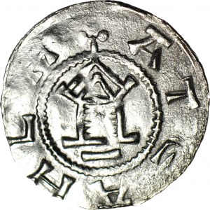 Otto i Adelajda 983-1002, denar z kapliczką, wokół krzyża napis OTTO
