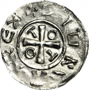 Ottone e Adelaide 983-1002, denario con cappella, iscrizione OTTO attorno alla croce
