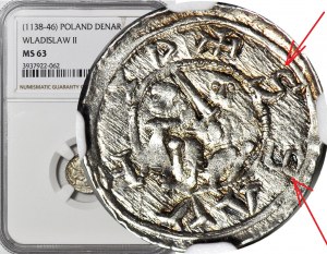 RRR-, W. II l'Esiliato 1138-1146, Denar Cracovia, Principe sul trono, VILAVSS+ invece di (VLODIZLAVS+)