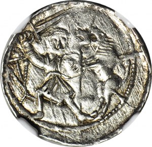 RRR-, W. II l'Esiliato 1138-1146, Denar Cracovia, Principe sul trono, VILAVSS+ invece di (VLODIZLAVS+)