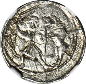 RRR-, W. II Wygnaniec 1138-1146, Denar Kraków, Książę na tronie, VILAVSS+ zamiast (VLODIZLAVS+)