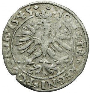 Sigismund I. der Alte, Grosz 1545, Krakau, seltener Typ der Krone, Romanczyk R*