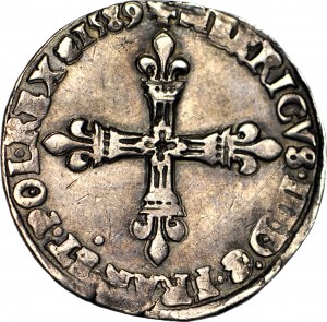 Enrico Valezy, re di Polonia, 1/4 Ecu 1589, bella