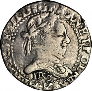 R-, Henryk Valezy, poľský kráľ, 1/2 Frank 1589 K, Bordeaux, veľká hlava