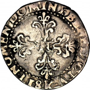 R-, Henryk Valezy, poľský kráľ, 1/2 Frank 1589 K, Bordeaux, veľká hlava