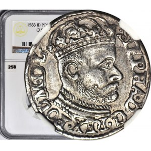 Stefan Batory, Trojak 1583, Olkusz, large head, ID under date, beautiful