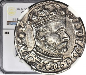 Stefan Batory, Trojak 1583, Olkusz, grande tête, ID sous la date, belle