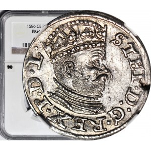 Stefan Batory, Trojak 1586, Ryga, mała głowa, menniczy