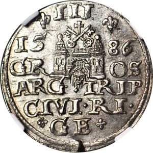Stefan Batory, Trojak 1586, Ryga, mała głowa, menniczy