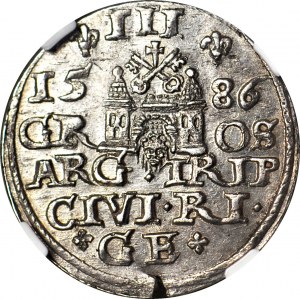 Stefan Batory, Trojak 1586, Riga, kleiner Kopf, gemünzt