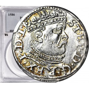 R-, Stefan Batory, Trojak 1586, Ryga, duża głowa, rzadki, menniczy