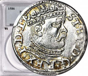 R-, Stefan Batory, Trojak 1586, Riga, testa grande, rara, zecca