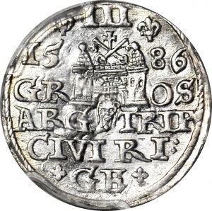 R-, Stefan Batory, Trojak 1586, Riga, großer Kopf, selten, Münze