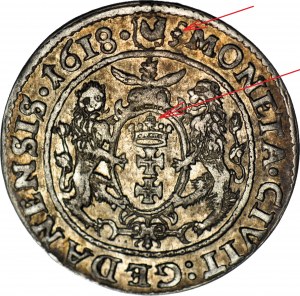 RRR-, Sigismond III Vasa, Ort 1618, Gdansk, CROIX SIGNÉE, très rare