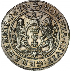 R-, Zygmunt III Waza, Ort 1618, Gdańsk, krzyż, S-B przy łapach lwów, piękny
