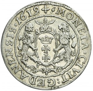 Zygmunt III Waza, Ort 1619 SB, Gdańsk, przebitka z 1618, rzadki