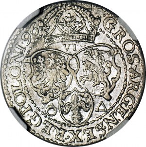 R-, Žigmund III Vaza, šesťpence 1596, Malbork, veľká hlava
