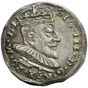 R-, Zygmunt III Waza, Trojak 1590, Wilno, herb Leliwa pod popiersiem, rzadki