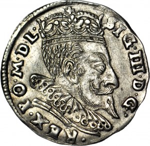 Zygmunt III Waza, Trojak 1596, Wilno, herb Prus, piękny