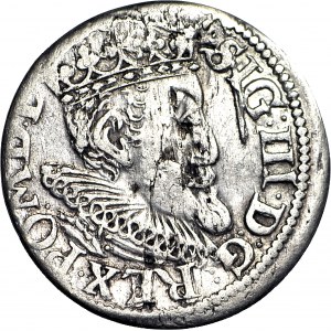 R-, Zygmunt III Waza, Trojak 1619, Ryga, Z LISEM, T.3 mk, rzadki