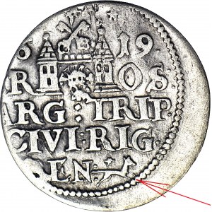 R-, Zygmunt III Waza, Trojak 1619, Ryga, Z LISEM, T.3 mk, rzadki