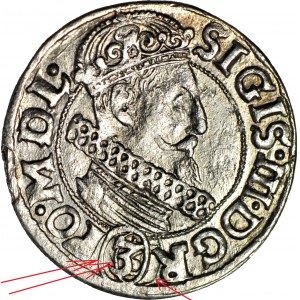 RRR-, Zygmunt III, Trzykrucierzówka 1616 Wadwicz, Kraków, podwójna tarcza z nominałem