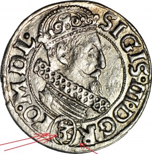 RRR-, Zikmund III, Třígroš 1616 Wadwicz, Krakov, dvojitý štít s nominálem